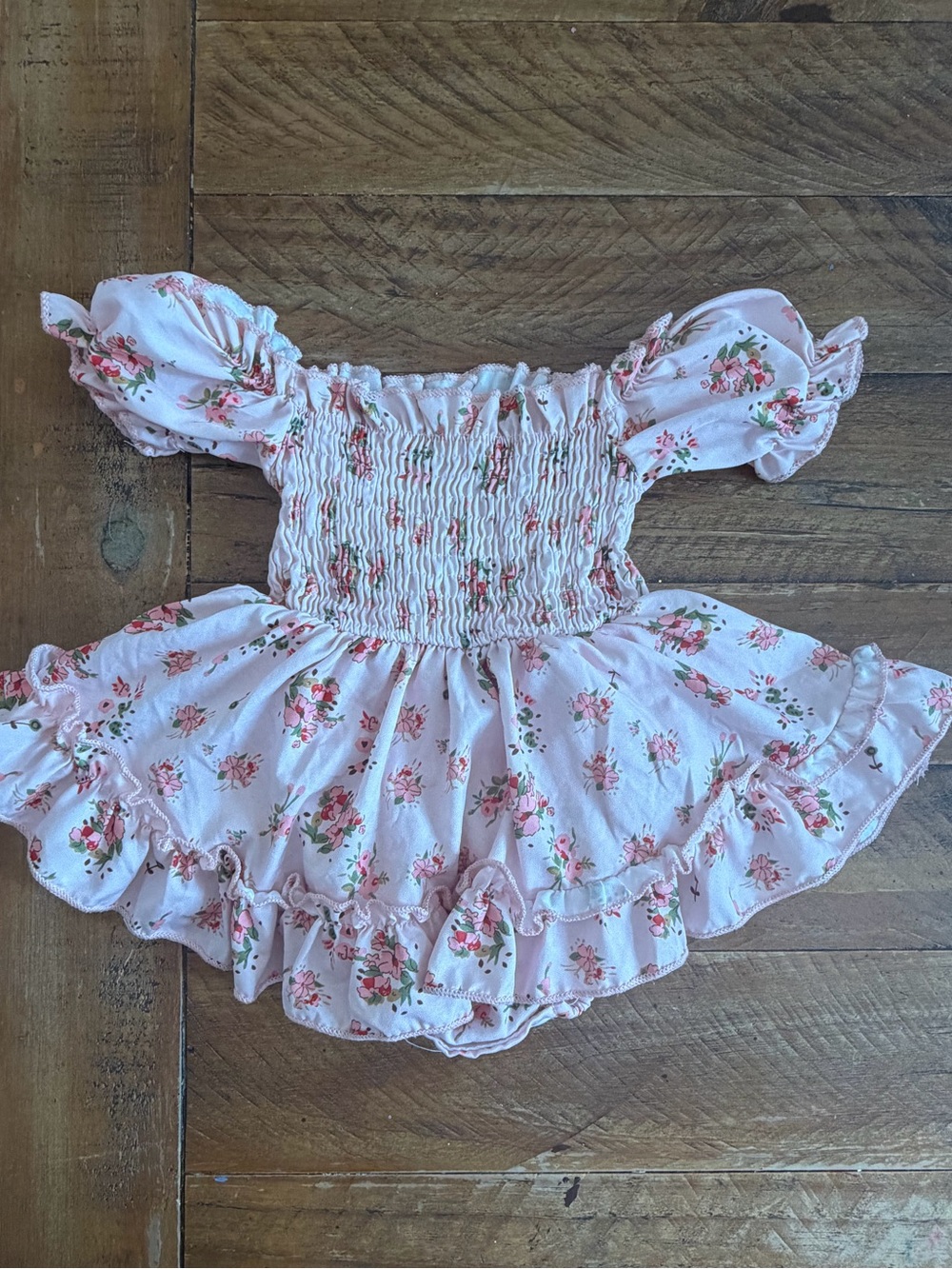 Pink Floral Smocked Bodysuit Dress for Girls